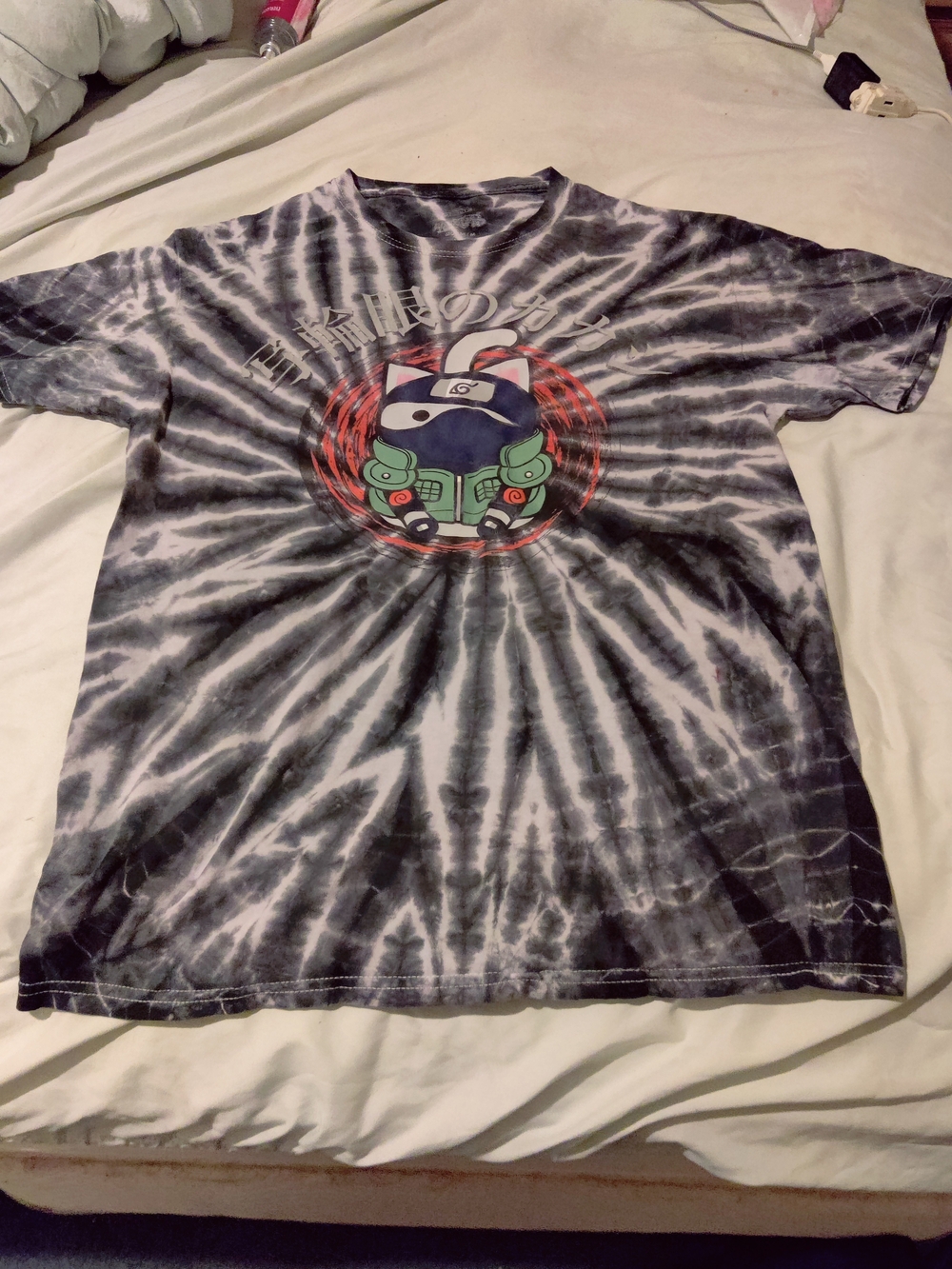 Naruto  Shirt Men (M) Black Tie Dye Kakashi Hatake Cat See pics has 2 tiny holes
